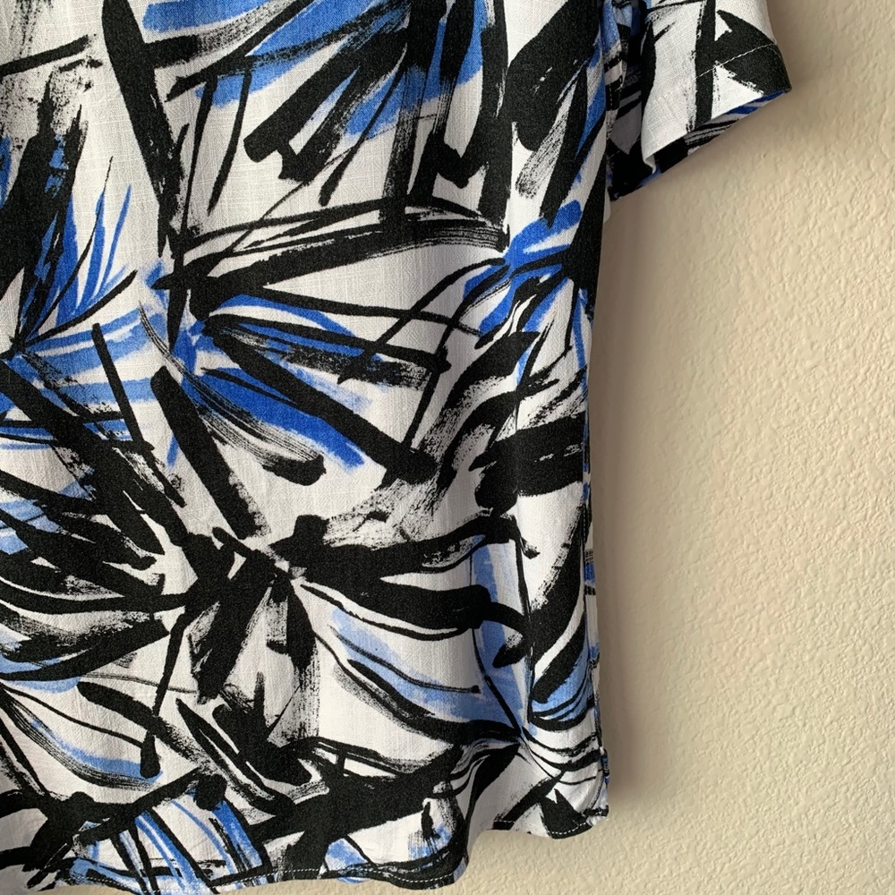 Zara Relaxed Fit Short Sleeve Button-Up Shirt   Blue and Black Palm Print Size S - Picture 10 of 15